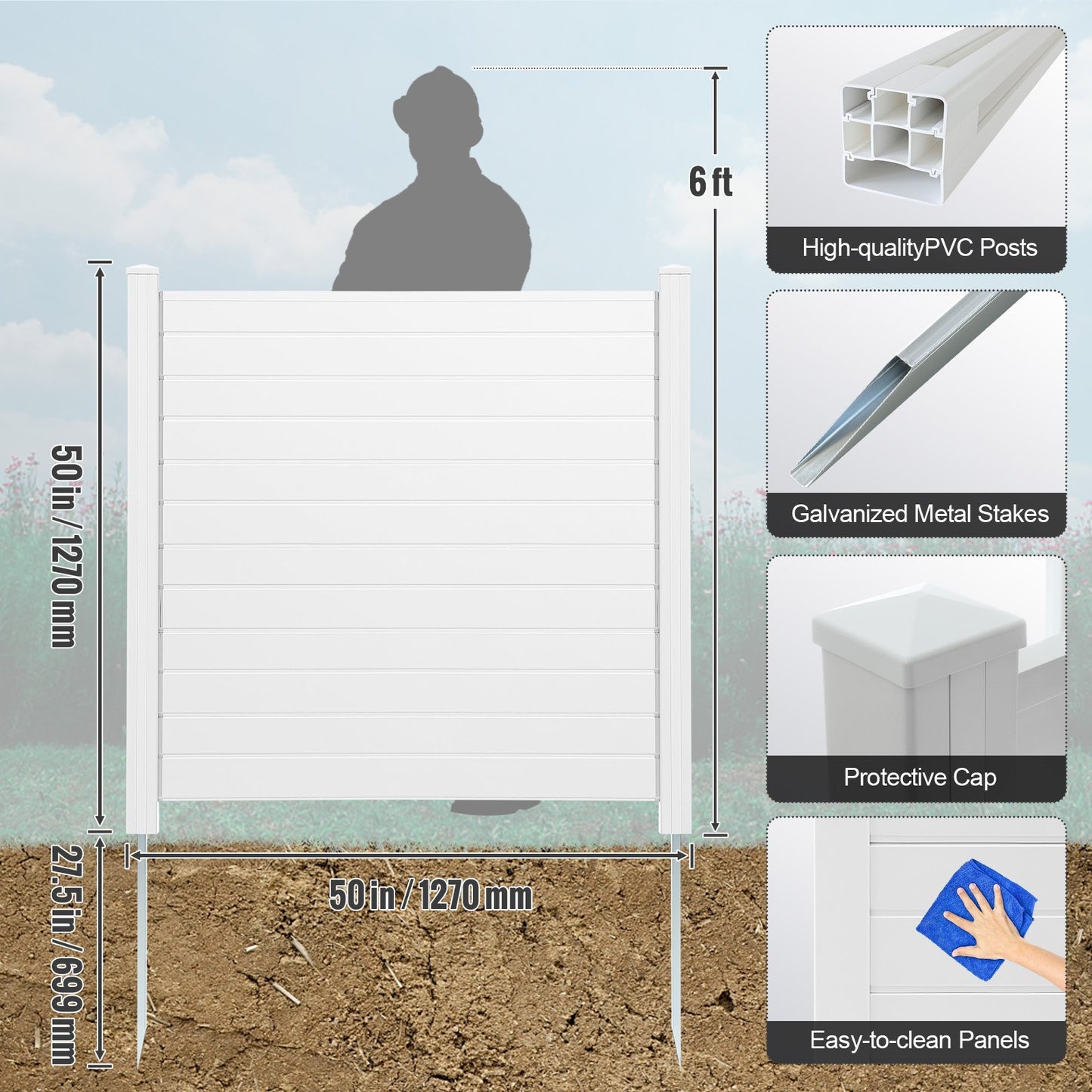 Outdoor Privacy Screens, 50" W x 50" H Air Conditioner Fence, Pool Equipment Enclosure, Horizontal Vinyl Privacy Fence, Perfect to Enclose Trash Can and A/C Units (4-Panel)