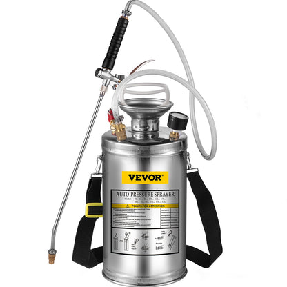 VEVOR 1.5Gal Stainless Steel Sprayer, Set with 16" Wand& Handle& 3.3FT Reinforced Hose, Hand Pump Sprayer with Pressure Gauge&Safety Valve, Adjustable Nozzle Suitable for Gardening& Sanitizing