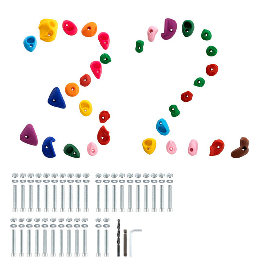 VEVOR 32 Rock Climbing Holds, Multi-Size and Multi-Colored Climbing Rocks for Kids and Adults, Rock Wall Holds with Mounting Hardware, Climbing Wall Grips for Indoor and Outdoor Playground Play Set
