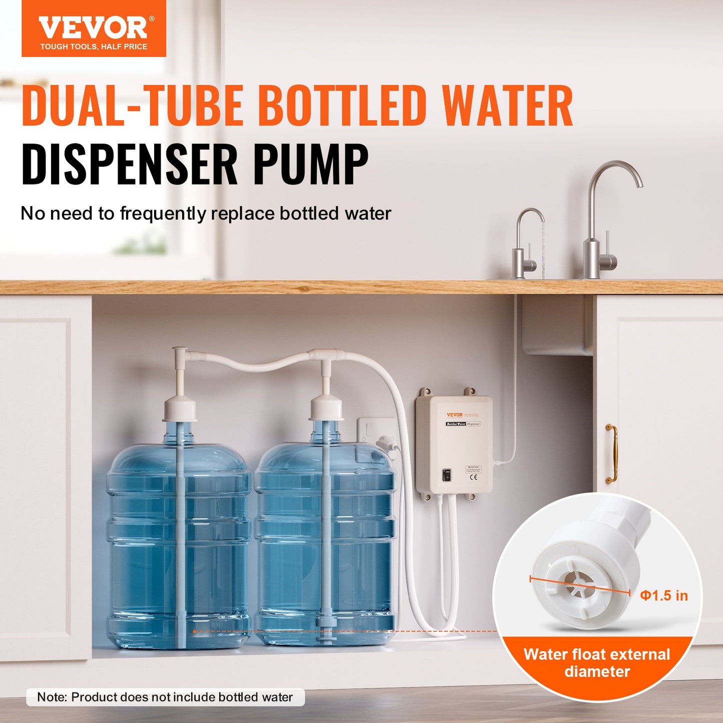 VEVOR Bottled Water Dispenser Pump System, 2x5 Gallon Dispensing System, Automatic Electric Water Dispenser, Double-Pipe Water Jug Pump, Compatible Use with Coffee/Tea Machine, Refrigerator, Ice Maker