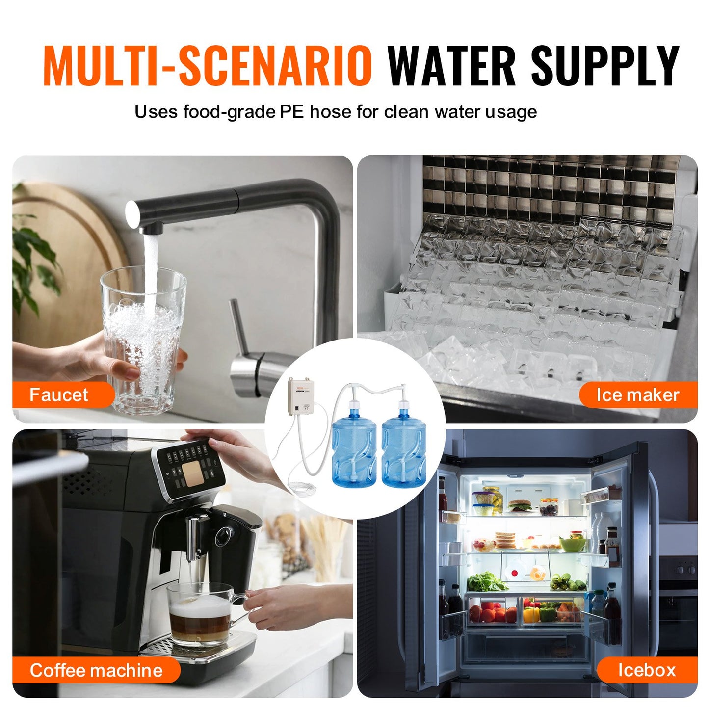 VEVOR Bottled Water Dispenser Pump System, 2x5 Gallon Dispensing System, Automatic Electric Water Dispenser, Double-Pipe Water Jug Pump, Compatible Use with Coffee/Tea Machine, Refrigerator, Ice Maker