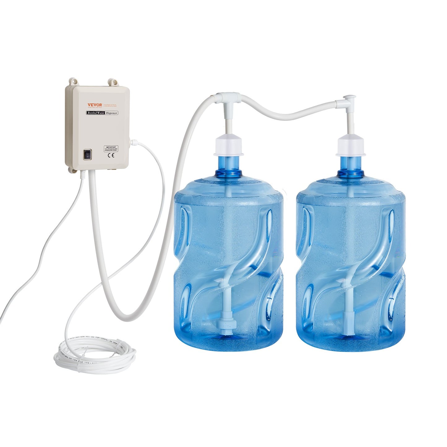 VEVOR Bottled Water Dispenser Pump System, 2x5 Gallon Dispensing System, Automatic Electric Water Dispenser, Double-Pipe Water Jug Pump, Compatible Use with Coffee/Tea Machine, Refrigerator, Ice Maker