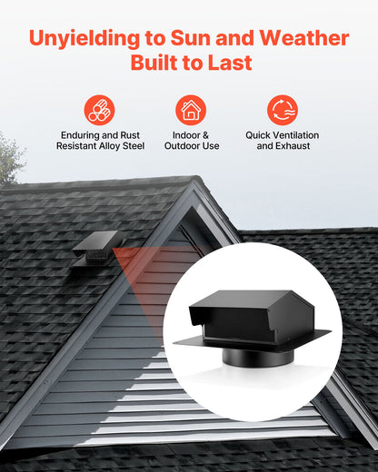 VEVOR 149 mm Hooded Wall Vent Cover SPCC Steel Roof Exhaust 1 Pack Black