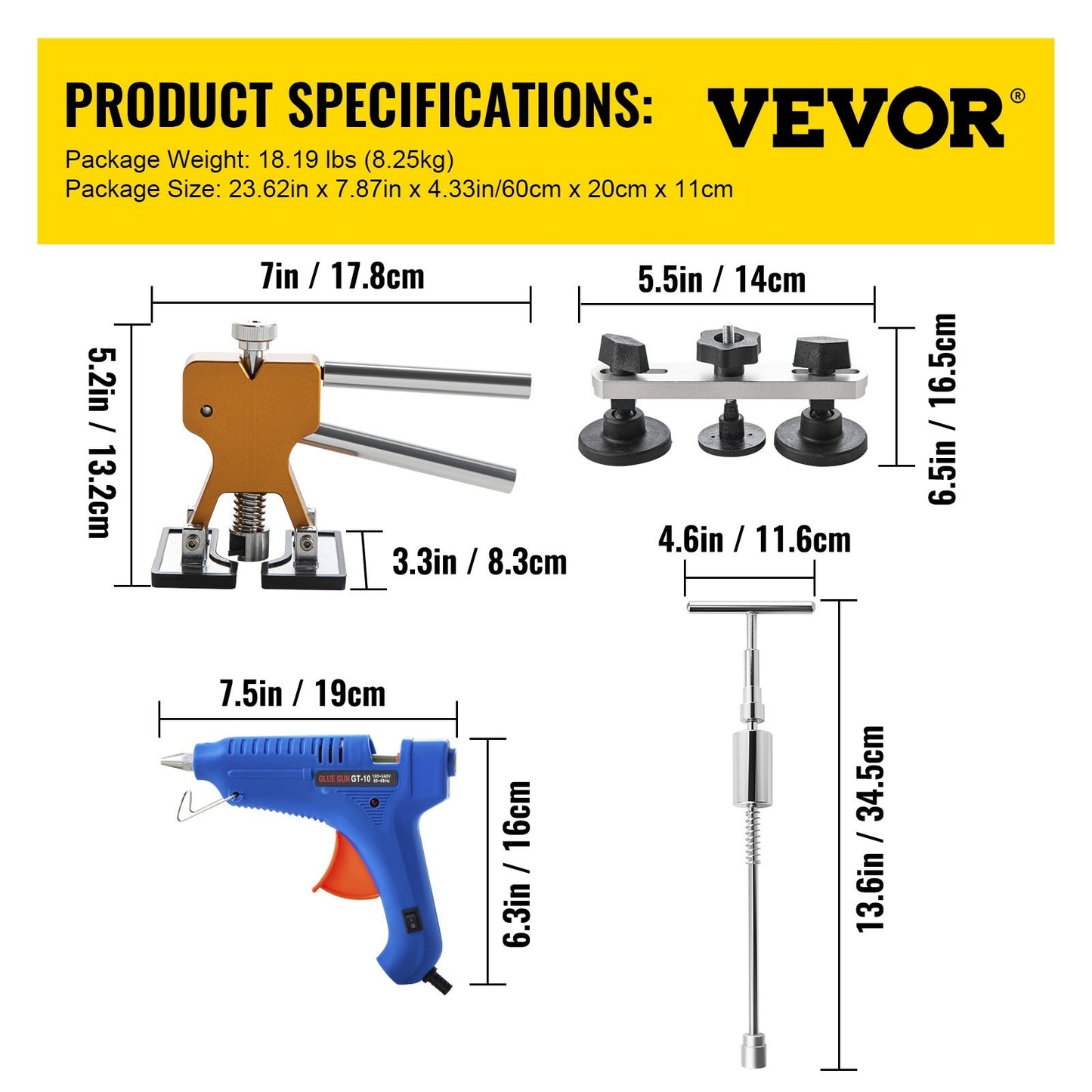 VEVOR Paintless Dent Removal Rods Stainless Steel Rod Tool Kit 89pcs Dent Repair