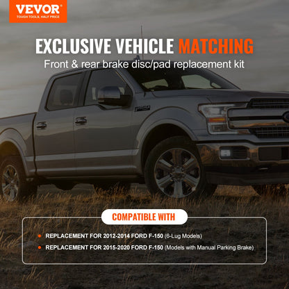 VEVOR Front and Rear Brake Kit Compatible with 2012-2020 Ford F-150(MPB Only), Drilled and Slotted Brake Rotors Ceramic Brake Pads Replacement, 13.8" Front Rotors 13.7" Rear Rotors