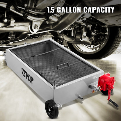 VEVOR Low Profile Oil Drain Pan Truck Drain Pan 57 L with Pump Hose Casters