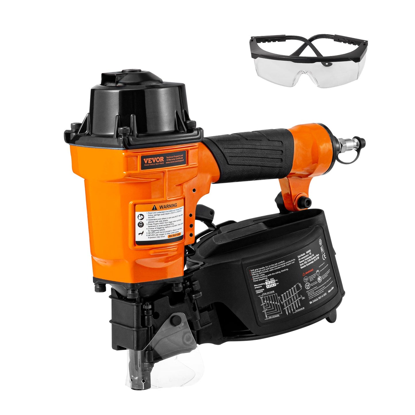 VEVOR MCN55 Coil Siding Nailer 27mm to 57mm 15 Degree Pneumatic Nail Gun