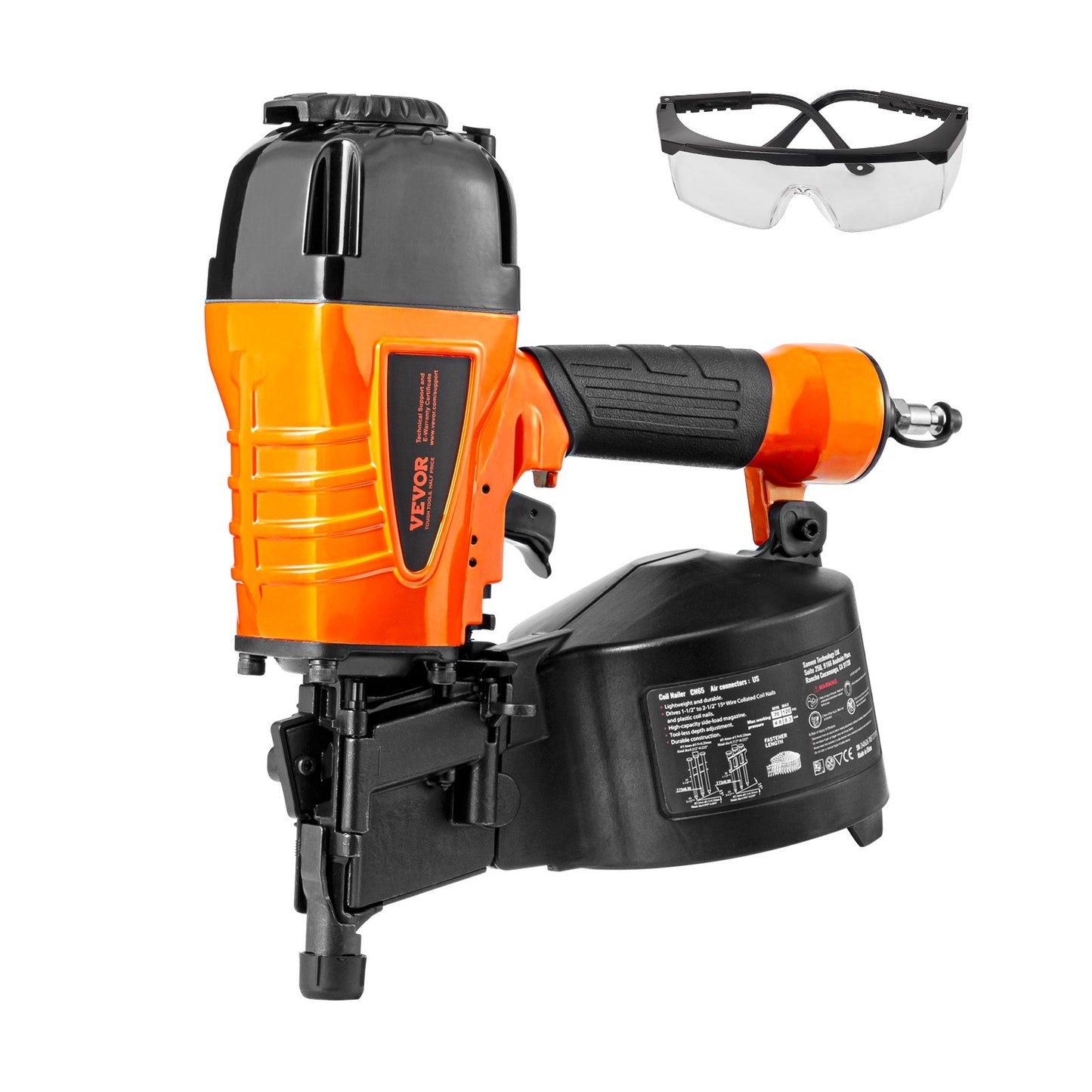 VEVOR CN65 Coil Siding Nailer 32mm to 63mm 15 Degree Pneumatic Nail Gun