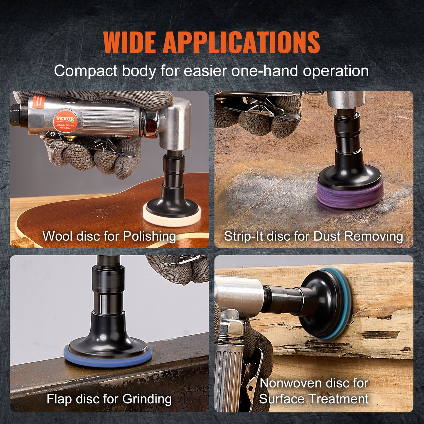 VEVOR Air Angle Die Grinder, 1/4" Right Angle Die Grinder (20000RPM), Heavy Duty 90-Degree Angled Air Powered, 24PCS Discs for Grinding, Polishing, Deburring, Rust Removal