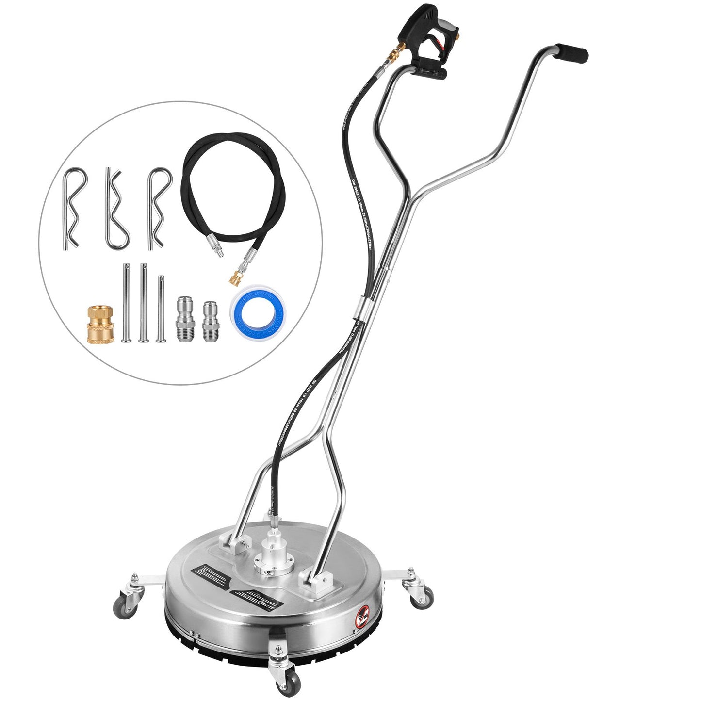 VEVOR Surface Cleaner 20 inch Flat Surface Cleaner for Pressure Washer 4000psi Pressure with 3/8 Quick Connector Surface Cleaner W/ Casters 10.5GPM Stainless Steel Rotating Rod & 3 Nozzle for Patio