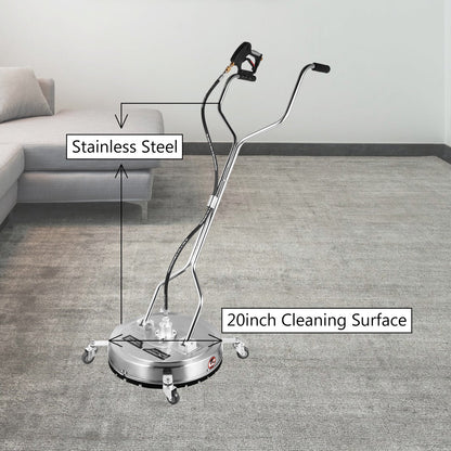 VEVOR Surface Cleaner 20 inch Flat Surface Cleaner for Pressure Washer 4000psi Pressure with 3/8 Quick Connector Surface Cleaner W/ Casters 10.5GPM Stainless Steel Rotating Rod & 3 Nozzle for Patio