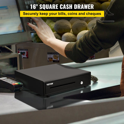 VEVOR Cash Register Drawer, 16" 12 V, for POS System with 5 Bill 6 Coin Cash Tray, Removable Coin Compartment & 2 Keys Included, RJ11/RJ12 Cable for Supermarket, Bar, Coffee Shop, Restaurant