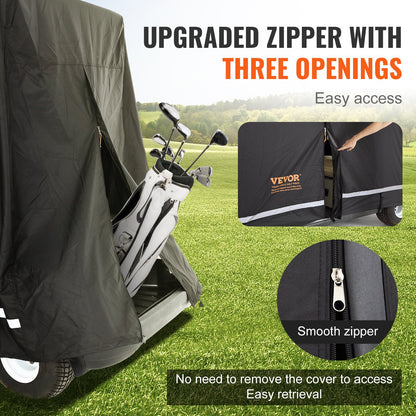 VEVOR 4 Passenger Golf Cart Cover, 600D Polyester Full Cover, Universal Fits for Most Brand Club Car Covers, Waterproof, Sunproof, and Dustproof Outdoor Golf Cart Cover with Three Zipper Doors, Black