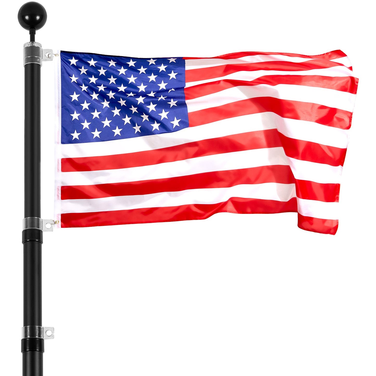 25FT Telescopic Flagpole Kit, Heavy Duty Aluminum Alloy Flag Pole Kit in Ground for Outside, 3 Display Modes Flagpole with Professional Accessories, Black