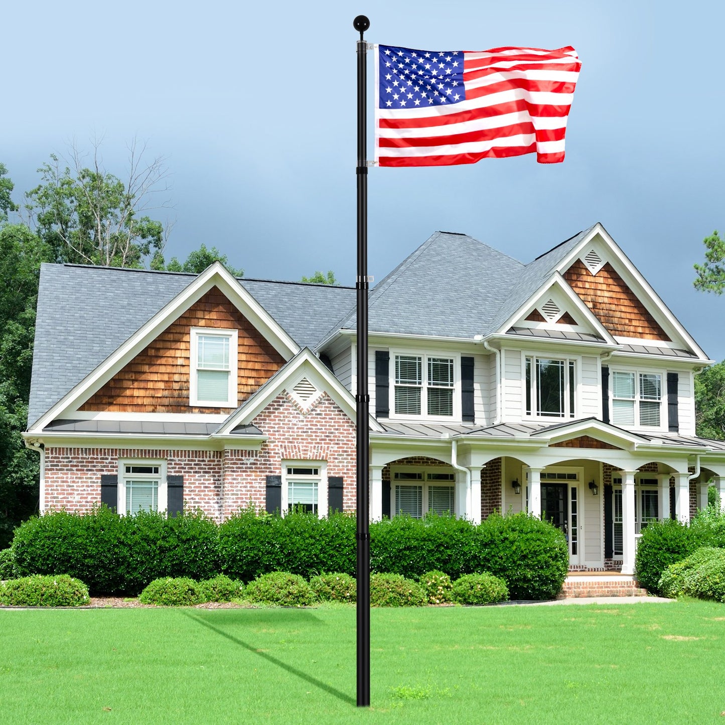 25FT Telescopic Flagpole Kit, Heavy Duty Aluminum Alloy Flag Pole Kit in Ground for Outside, 3 Display Modes Flagpole with Professional Accessories, Black