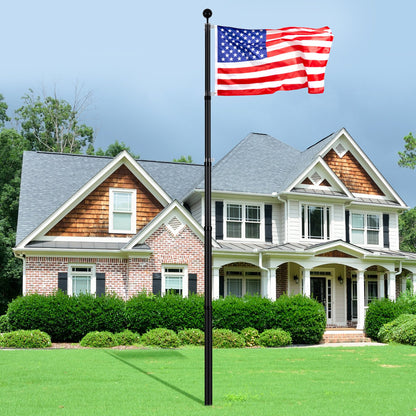 25FT Telescopic Flagpole Kit, Heavy Duty Aluminum Alloy Flag Pole Kit in Ground for Outside, 3 Display Modes Flagpole with Professional Accessories, Black