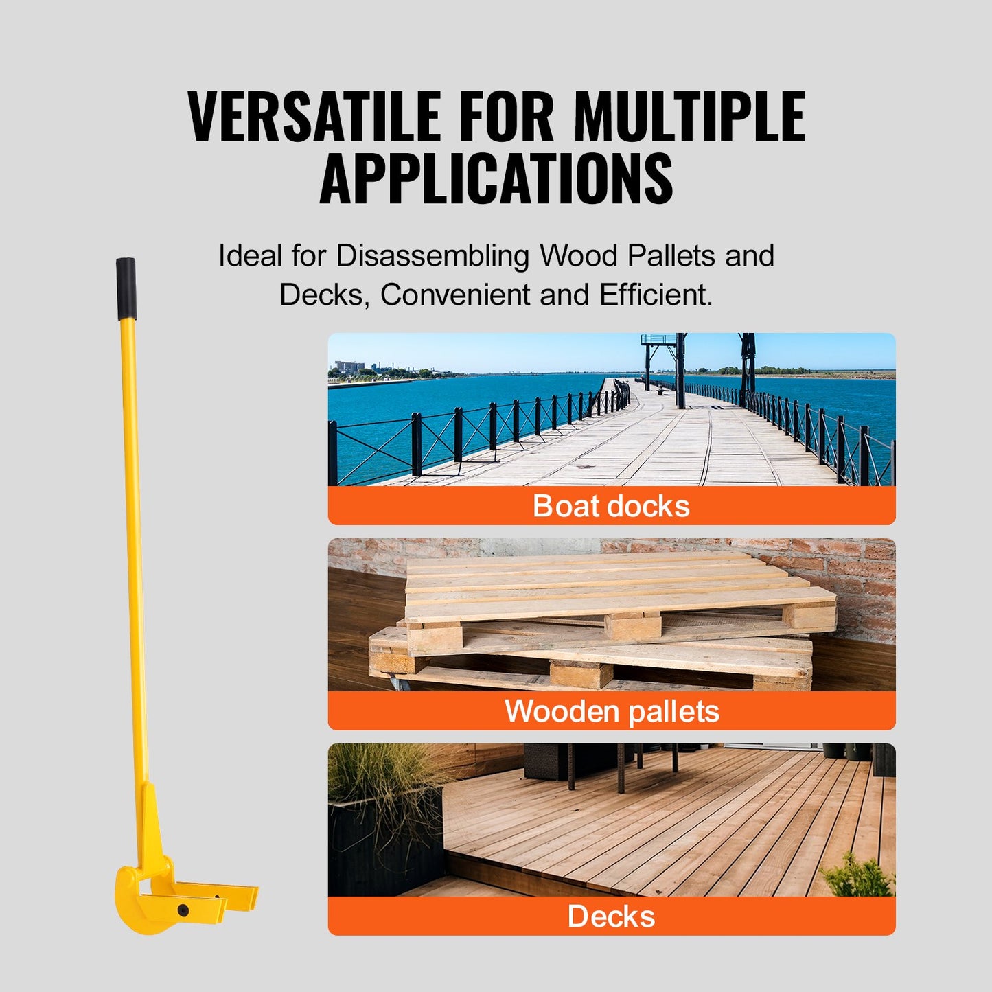 VEVOR Pallet Buster, 104 cm Handle, 907 kg Weight Capacity, Q235 Carbon Steel, Heavy Duty Deck Wrecker Demolition Wood Pallet Tool Breaker Pry Bar Puller for Efficient and Effortless Board Removal