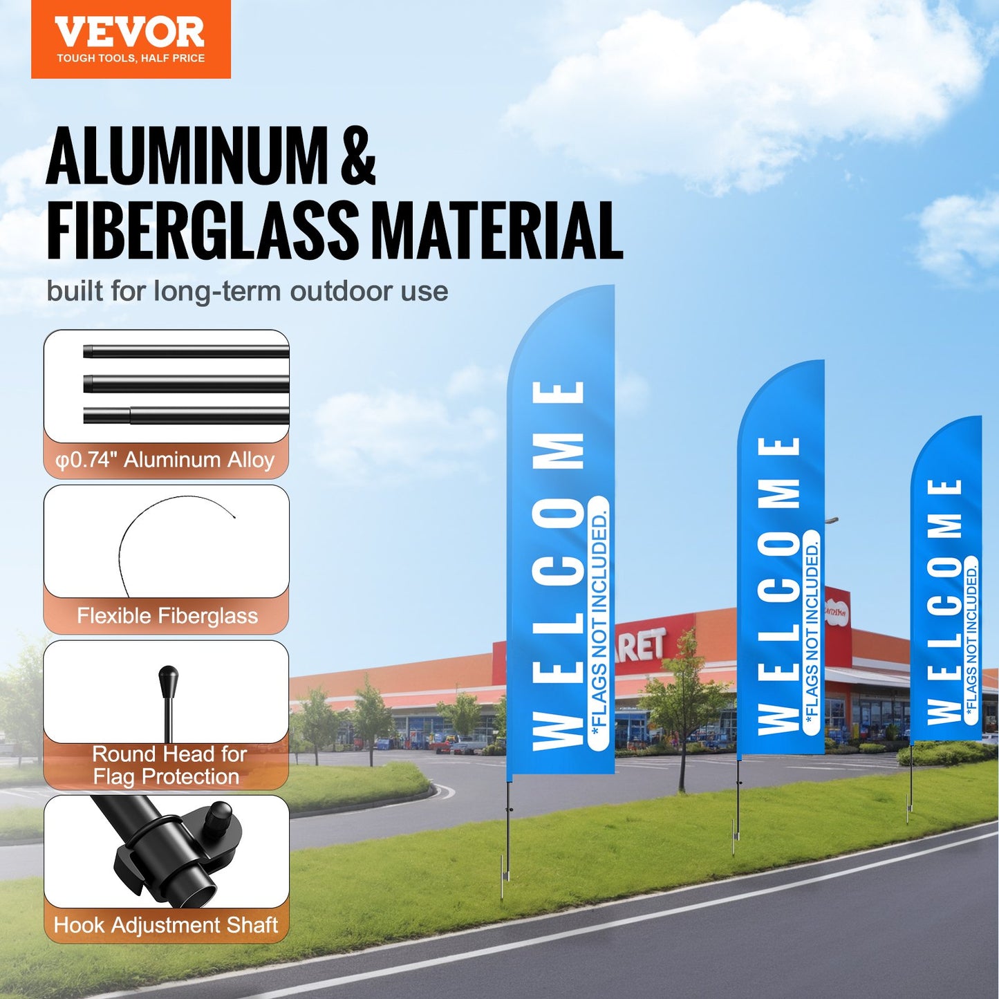 Feather Flag Pole Kit 4 Packs Swooper Flag Pole 16.3 ft with Ground Stakes