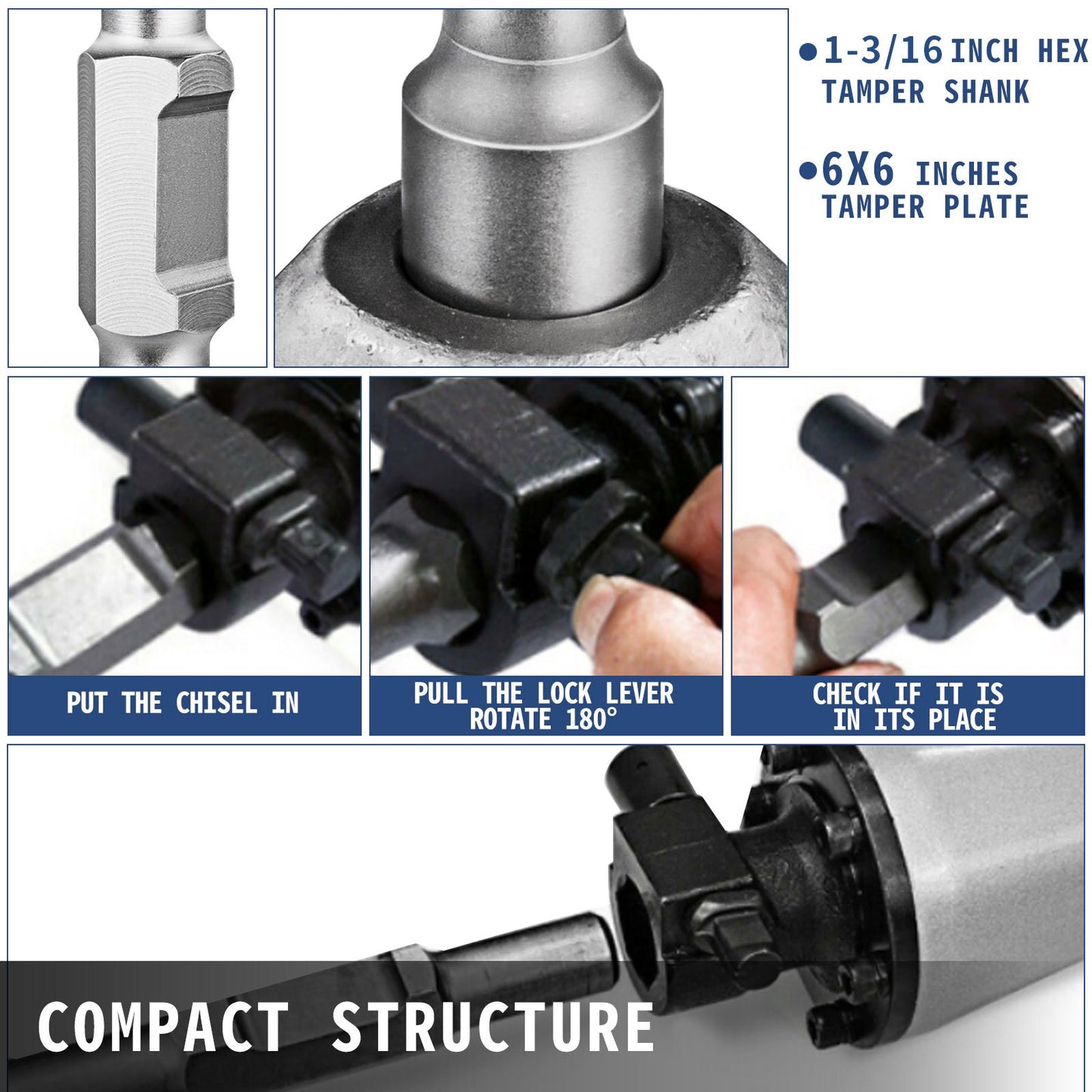 VEVOR Jack Hammer 1-1/8 Tamper Shank, Dirt Tamper 6x6 Compactor Plate with Electric Chisel Dirt Compactor, Demolition Jackhammer Bits Solid Compactor Breaker Hammer Concrete Tamper Asphalt Tools