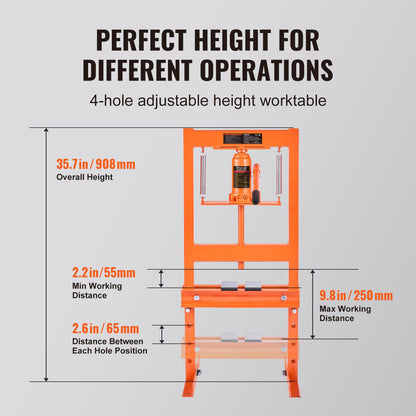 VEVOR Hydraulic Shop Press 6 Ton with Press Plates H-Frame Benchtop Press Stand