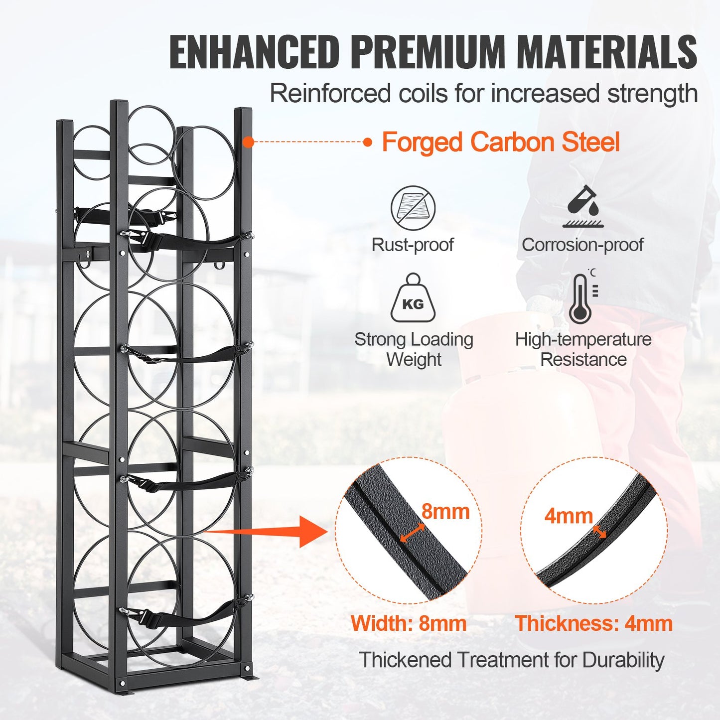 VEVOR Refrigerant Tank Rack, with 3 x 30lbs and Other 3 Small Bottle Tanks, Cylinder Tank Rack 12.79x12.99x47.12 in, Refrigerant Cylinder Rack and Holders for Freon, Gases, Oxygen, Nitrogen