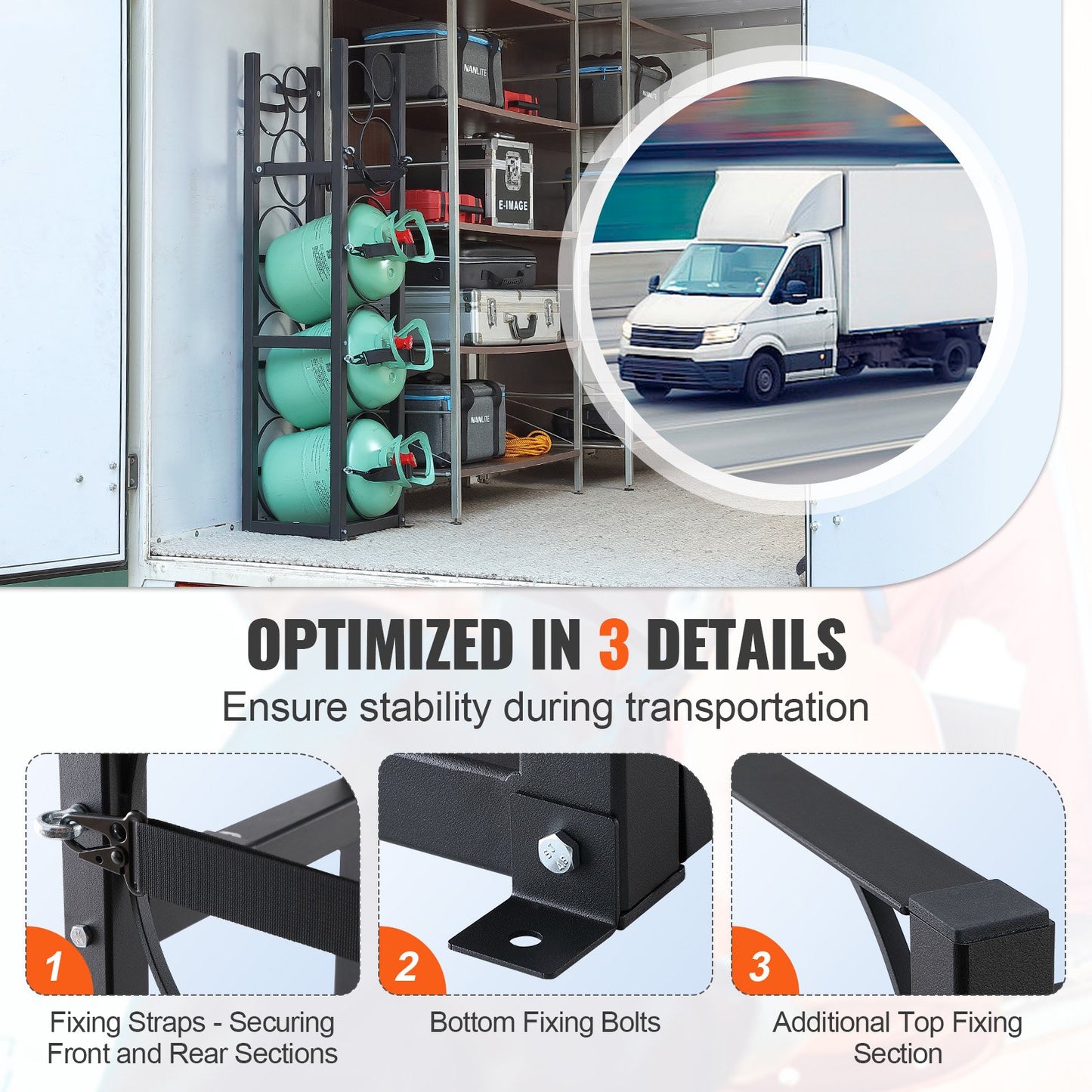 VEVOR Refrigerant Tank Rack, with 3 x 30lbs and Other 3 Small Bottle Tanks, Cylinder Tank Rack 12.79x12.99x47.12 in, Refrigerant Cylinder Rack and Holders for Freon, Gases, Oxygen, Nitrogen