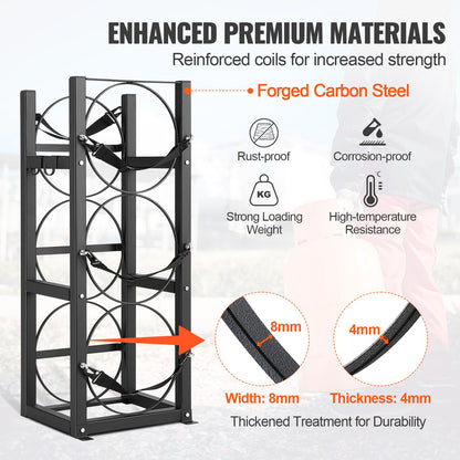 VEVOR Refrigerant Tank Rack, with 3 x 30lbs Bottle Tanks, Cylinder Tank Rack 12.79x12.99x33.07 in, Refrigerant Cylinder Rack Gas Cylinder Racks and Holders for Freon, Gases, Oxygen, Nitrogen