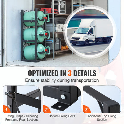 VEVOR Refrigerant Tank Rack, with 3 x 30lbs Bottle Tanks, Cylinder Tank Rack 12.79x12.99x33.07 in, Refrigerant Cylinder Rack Gas Cylinder Racks and Holders for Freon, Gases, Oxygen, Nitrogen