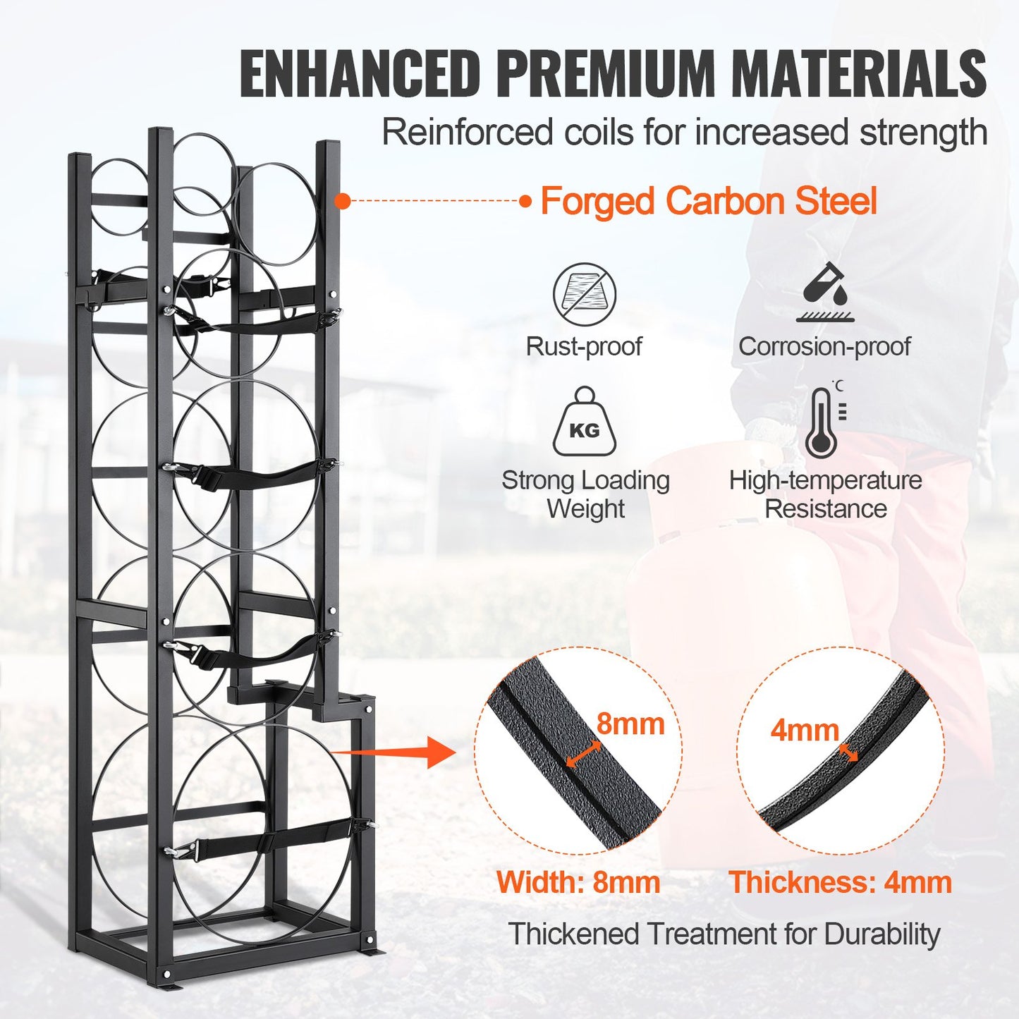 VEVOR Refrigerant Tank Rack, with 1 x 50lb, 2 x 30lb and Other 3 Small Bottle Tanks, Cylinder Tank Rack 15.55x12.99x49.8 in, Refrigerant Cylinder Rack and Holders for Freon, Gases, Oxygen, Nitrogen