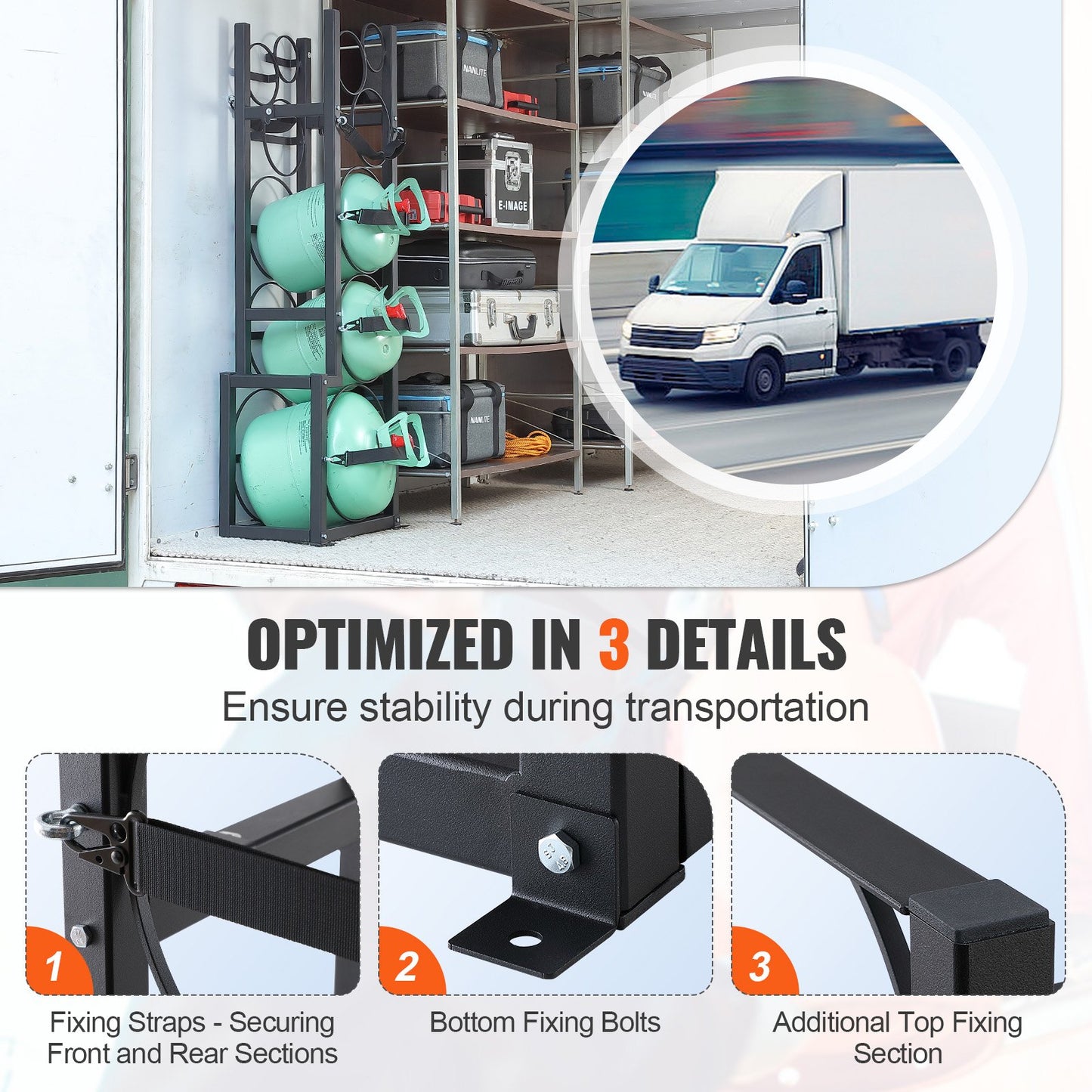 VEVOR Refrigerant Tank Rack, with 1 x 50lb, 2 x 30lb and Other 3 Small Bottle Tanks, Cylinder Tank Rack 15.55x12.99x49.8 in, Refrigerant Cylinder Rack and Holders for Freon, Gases, Oxygen, Nitrogen