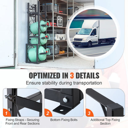 VEVOR Refrigerant Tank Rack, with 1 x 50lb, 2 x 30lb and Other 3 Small Bottle Tanks, Cylinder Tank Rack 15.55x12.99x49.8 in, Refrigerant Cylinder Rack and Holders for Freon, Gases, Oxygen, Nitrogen