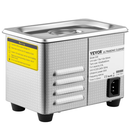 VEVOR 0.8L Professional Ultrasonic Cleaner 304 Stainless Steel Digital Lab Ultrasonic Cleaner with Timer for Jewelry Watch Glasses Circuit Board Dentures Small Parts Dental Instrument (0.8L)