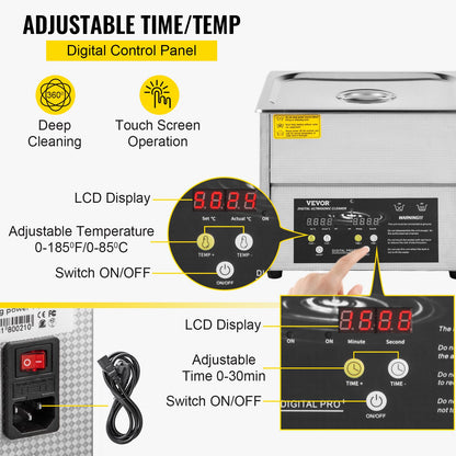 VEVOR Digital Ultrasonic Cleaner 3L Ultrasonic Cleaning Machine 220V 50kHz Sonic Cleaner Machine 304 Stainless Steel Ultrasonic Cleaner Machine with Heater and Timer for Cleaning Jewelry Glasses Watch
