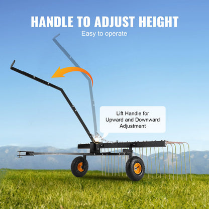 VEVOR Tow Behind Dethatcher, 1.5m Tow Dethatcher with 24 Steel Tines, Lawn Dethatcher Rake for ATV or Mower, Tow Behind Lawn Rake with Lift Handle for Leaves, Pine Needles, and Grass