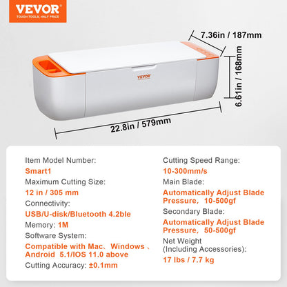 VEVOR Vinyl Cutter Machine, Bluetooth Connectivity DIY Cutting Machine, Compatible with iOS, Android, Windows and Mac, Massive Designs Included, for Creating Customized Cards, Home Decor