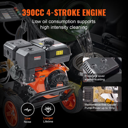 VEVOR Gas Pressure Washer Gas Powered Washer 4400 PSI 4.0 GPM 390cc 5 Nozzles