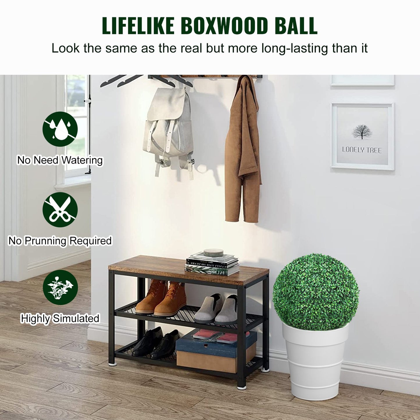 VEVOR Artificial Topiaries Boxwood Trees, (2 Pieces), Ball-Shape Faux Topiaries Plant, All-year Green Feaux Plant Decorative Balls for Backyard, Balcony,Garden, Wedding and Home