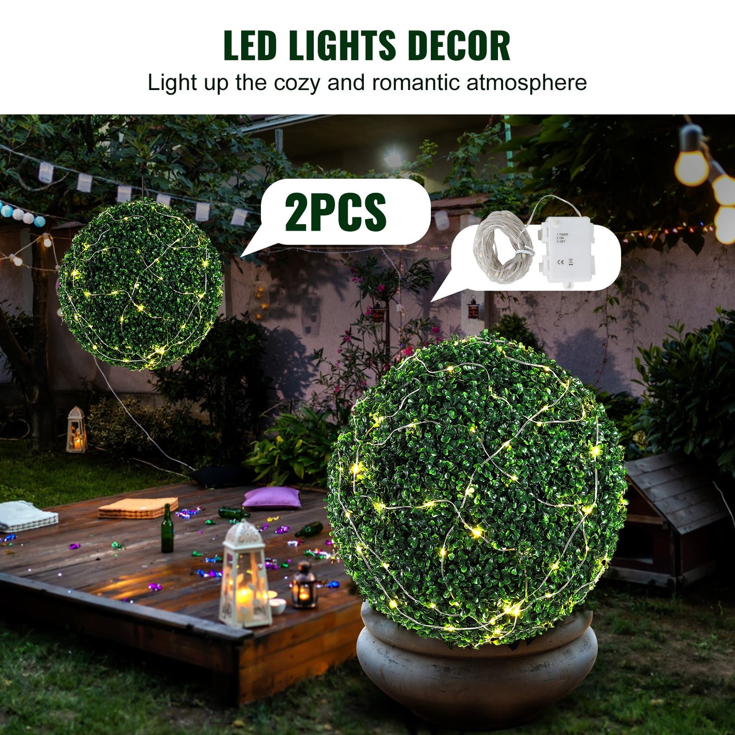 VEVOR Artificial Topiaries Boxwood Trees, (2 Pieces), Ball-Shape Faux Topiaries Plant, All-year Green Feaux Plant Decorative Balls for Backyard, Balcony,Garden, Wedding and Home