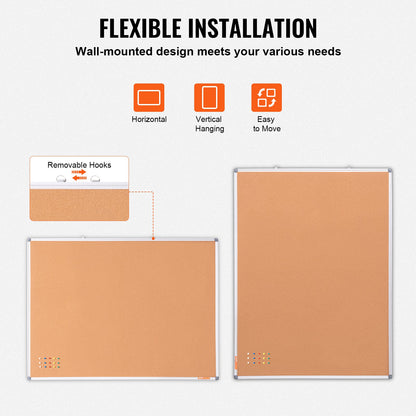 VEVOR 48"x36" Large Cork Board – Wall-Mounted Bulletin Board with Pin Board – Perfect for School, Home, Office