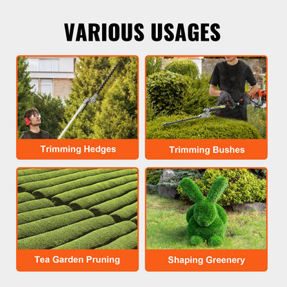 VEVOR 15.7-inch 26CC 2 Cycle Gas Hedge Trimmer, Gas Powered Pole Hedge Trimmer with Dual Sided Dual Action Blade, Adjustable Trimmer Head, Suitable for Trimming Shrubs, Bushes