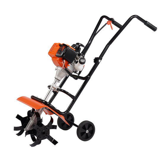 VEVOR Tiller Cultivator Gas Powered, 38CC 4-Stroke Garden Cultivator, Tiller with 4 Steel Adjustable Front Tines for Lawn, Garden and Field Soil Cultivation