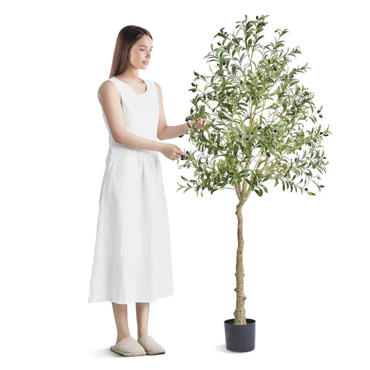 VEVOR Artificial Olive Tree, 15.2cm Tall Faux Plant, Secure PE Material & Anti-Tip Tilt Protection Low-Maintenance Plant, Lifelike Green Fake Potted Tree for Home Office Warehouse Decor Indoor Outdoor