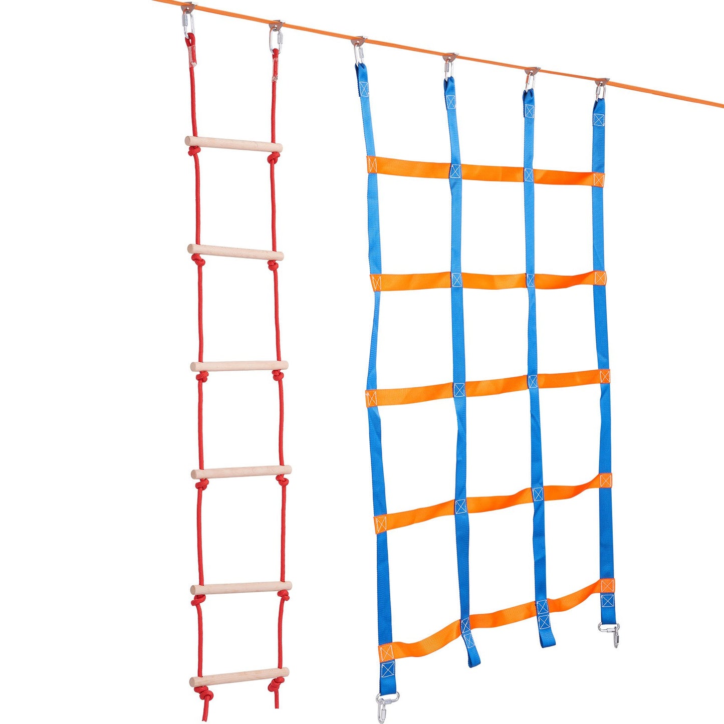 VEVOR Ninja Warrior Obstacle Course for Kids, 15.24 m Weatherproof Slacklines, 500lbs Weight Capacity Monkey Line, Outdoor Playset Equipment, Backyard Toys Training Equipment Set with 10 Obstacles