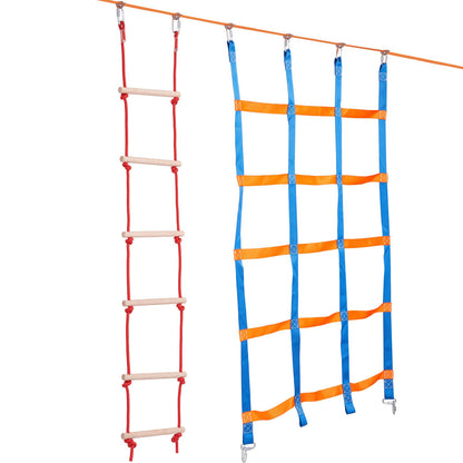 VEVOR Ninja Warrior Obstacle Course for Kids, 15.24 m Weatherproof Slacklines, 500lbs Weight Capacity Monkey Line, Outdoor Playset Equipment, Backyard Toys Training Equipment Set with 10 Obstacles