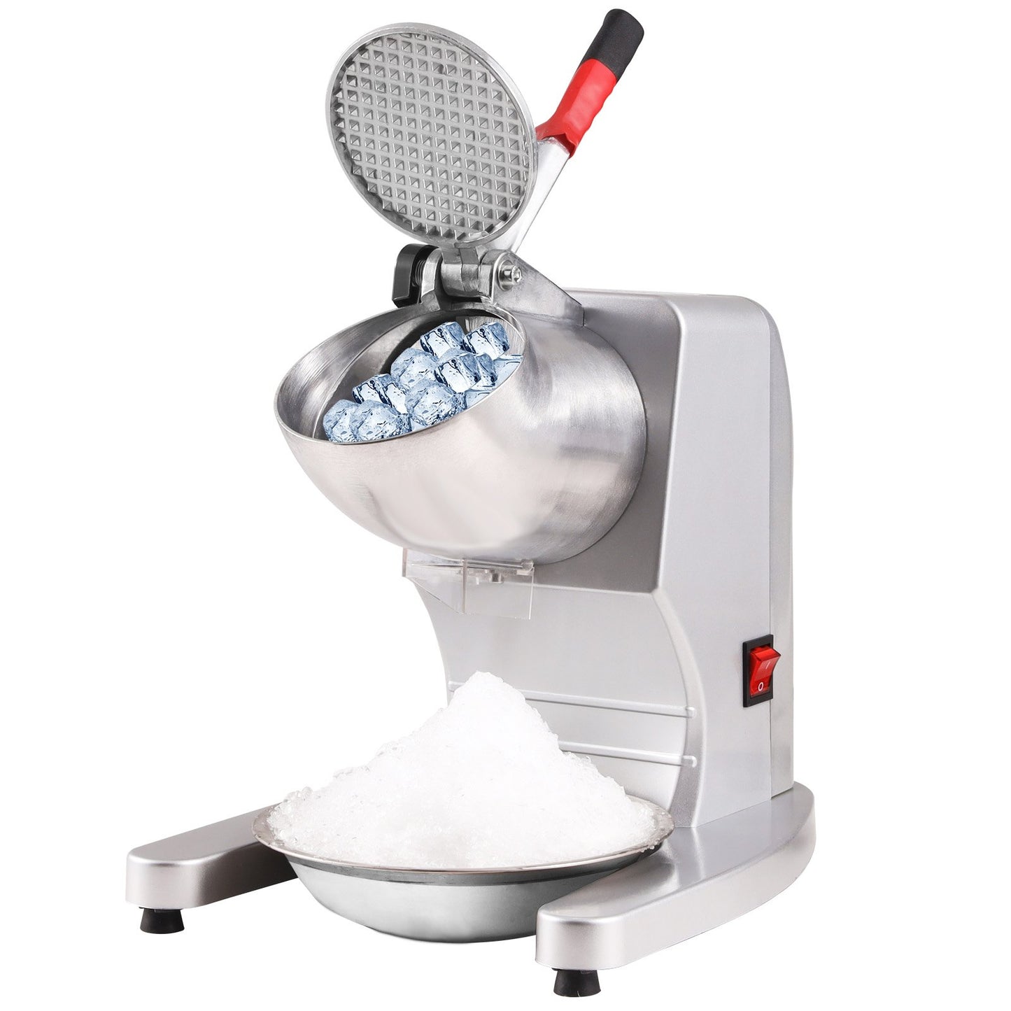 VEVOR Ice Crushers Machine, 220lbs Per Hour Electric Snow Cone Maker with 4 Blades, 300W Electric Ice Crusher with Cover and Bowl for Home and Commercial Use, Silver