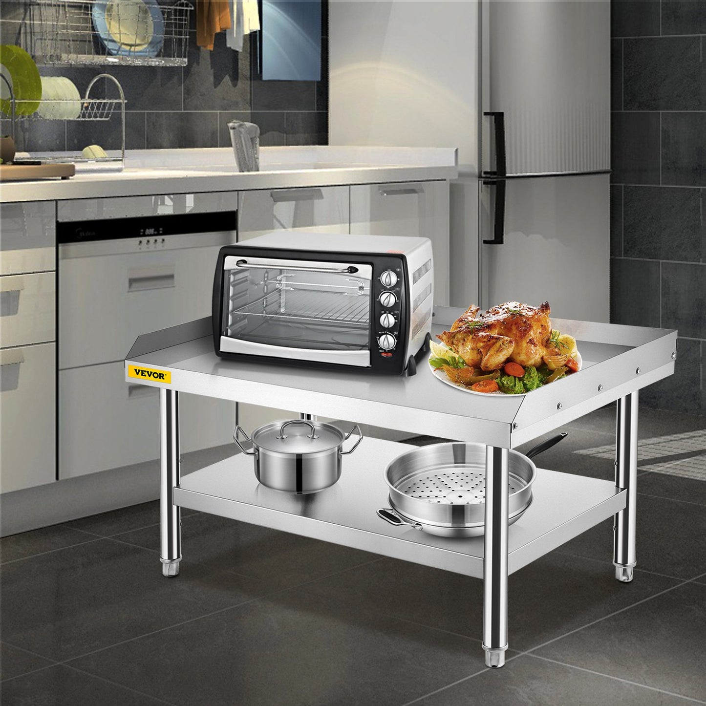 VEVOR Stainless Steel Equipment Grill Stand, 122 x 76 x 61cm Stainless Table, Grill Stand Table with Adjustable Storage Undershelf, Equipment Stand Grill Table for Hotel, Home, Restaurant Kitchen