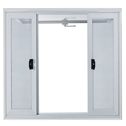 Concession Window, 91.4 x 91.4 cm Aluminum Alloy Food Truck Service Window with 4 Horizontal Sliding Screen Windows & Awning Door & Drag Hook, Serving Window for Food Trucks Concession Trailers