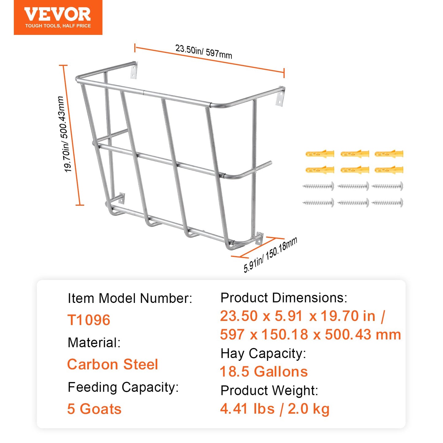 VEVOR Livestock Hay Feeder 18.5 Gallons Wall Mounted Goat Hay Rack for Horses