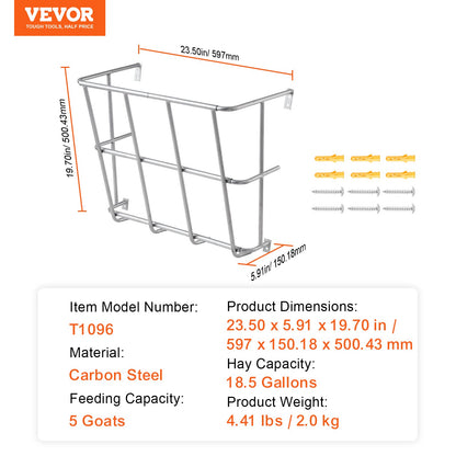 VEVOR Livestock Hay Feeder 18.5 Gallons Wall Mounted Goat Hay Rack for Horses