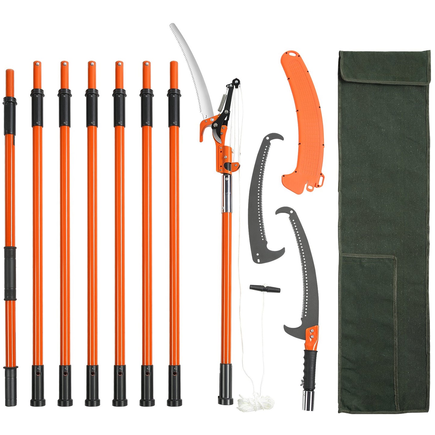 VEVOR Manual Pole Saw, 2.24 m-8.24 m Extendable Tree Pruner, Sharp Steel Blade and Scissors High Branches Trimming, Branch Trimmer with Lightweight 8 Fiberglass Handles, for Pruning Palms and Shrubs